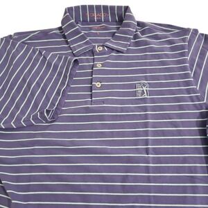 B Draddy PGA TOUR Large Golf Polo Blue Striped Pima Cotton / Spandex